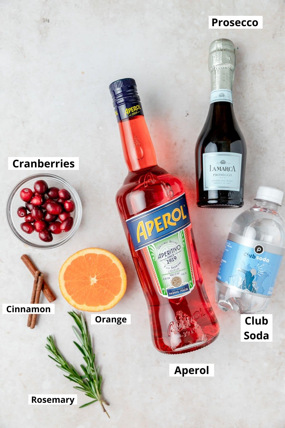 ingredients for holiday aperol spritz