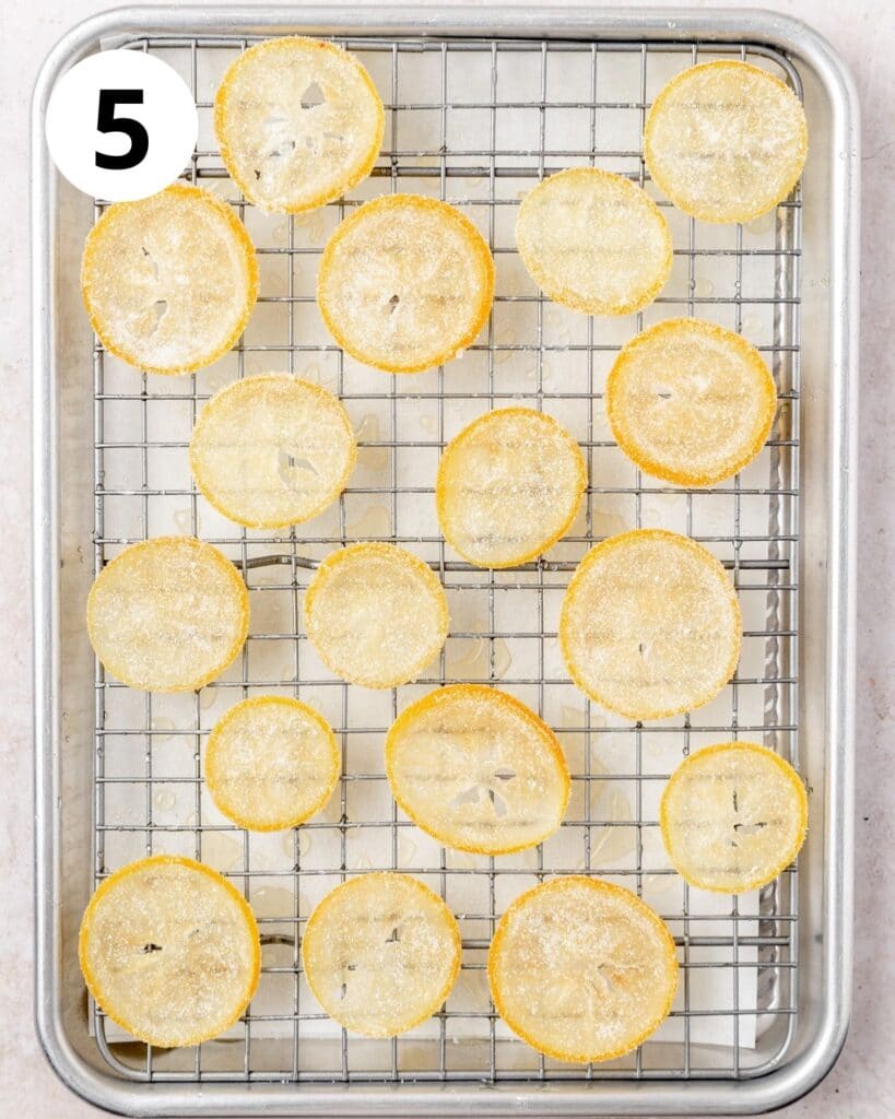 candied lemon slices on wire rack