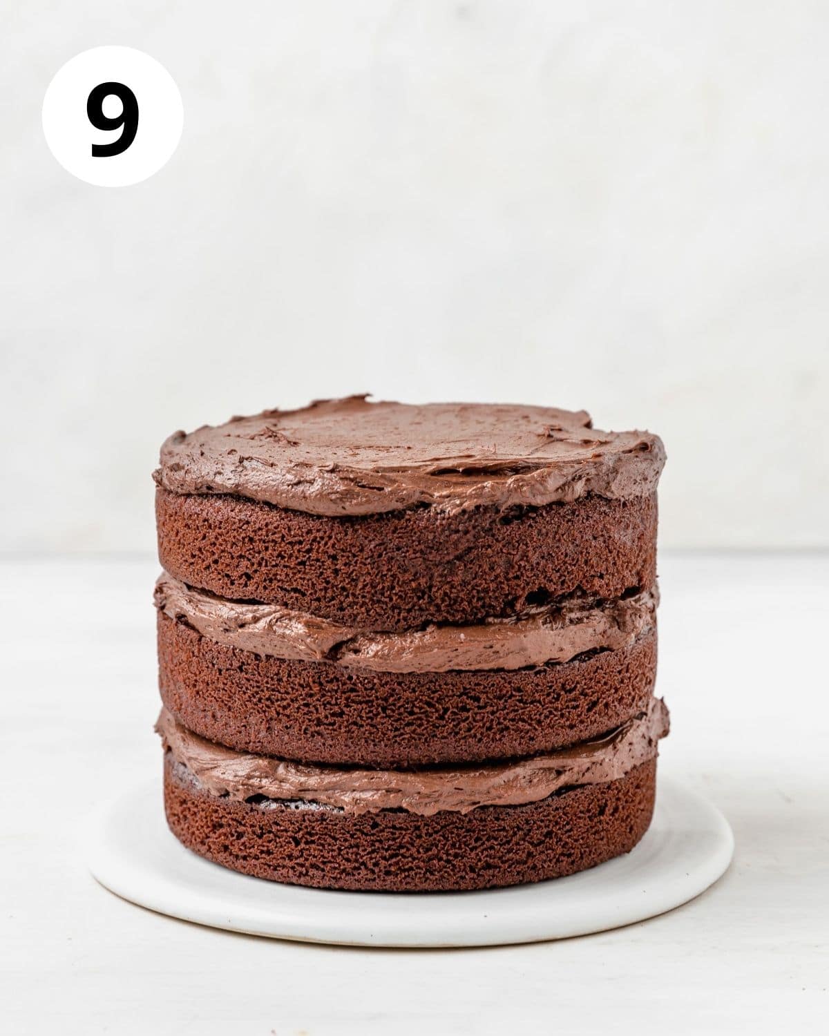 triple chocolate layer cake before frosting