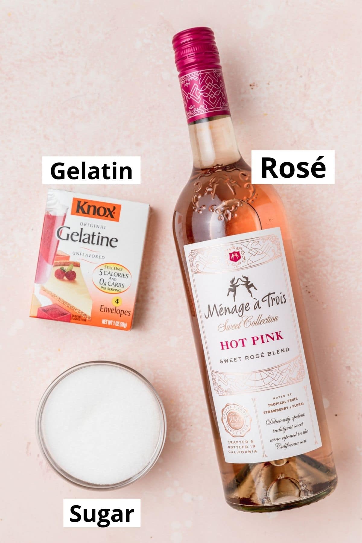 labeled shot of rosé gummies ingredients 
