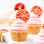 close up of blood orange cardamom cupcakes