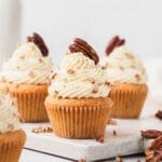 super close up shot of brown butter pecan cupcakes