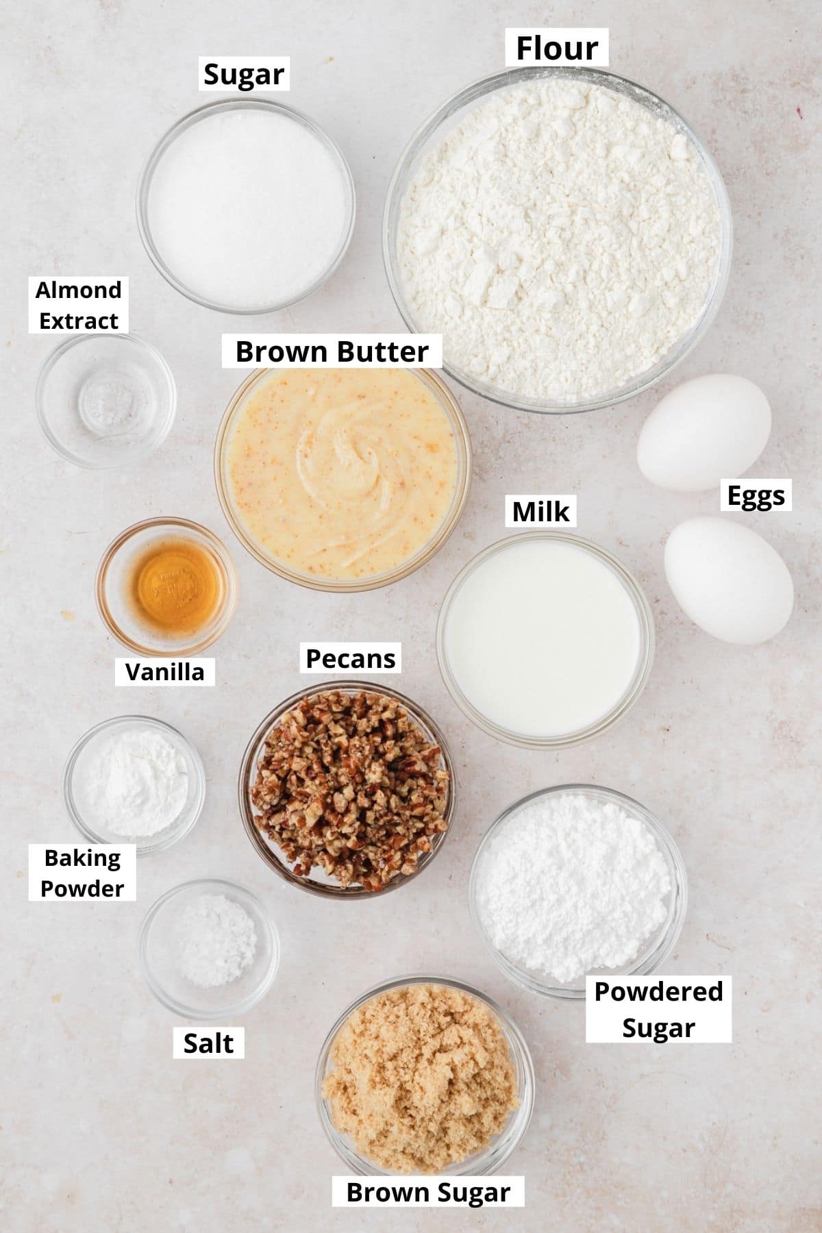 ingredients for butter pecan cupcakes