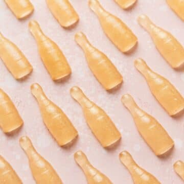 close up shot of champagne gummies