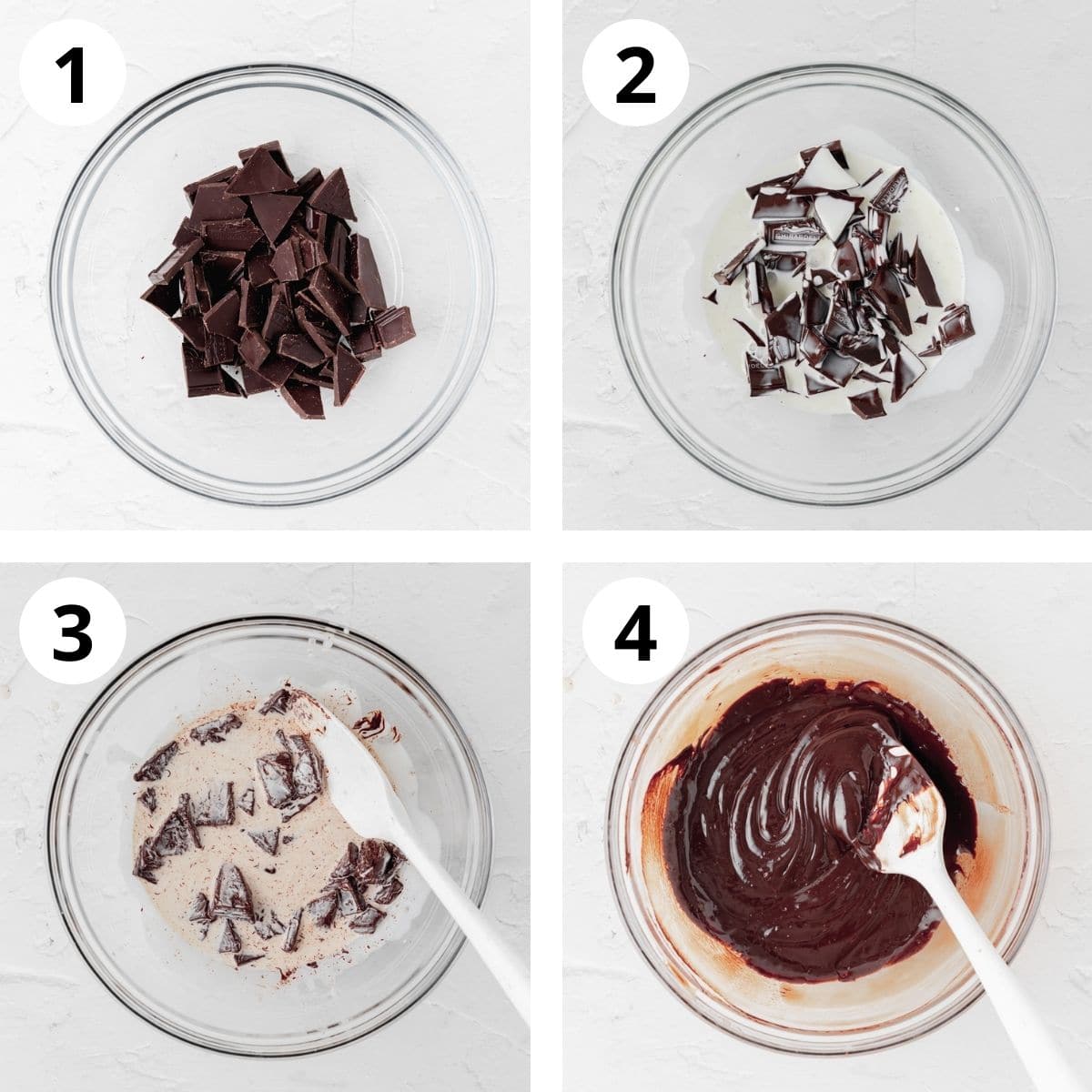 process shots showing mixing chocolate ganache