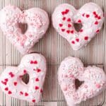 close up of heart shaped donuts.