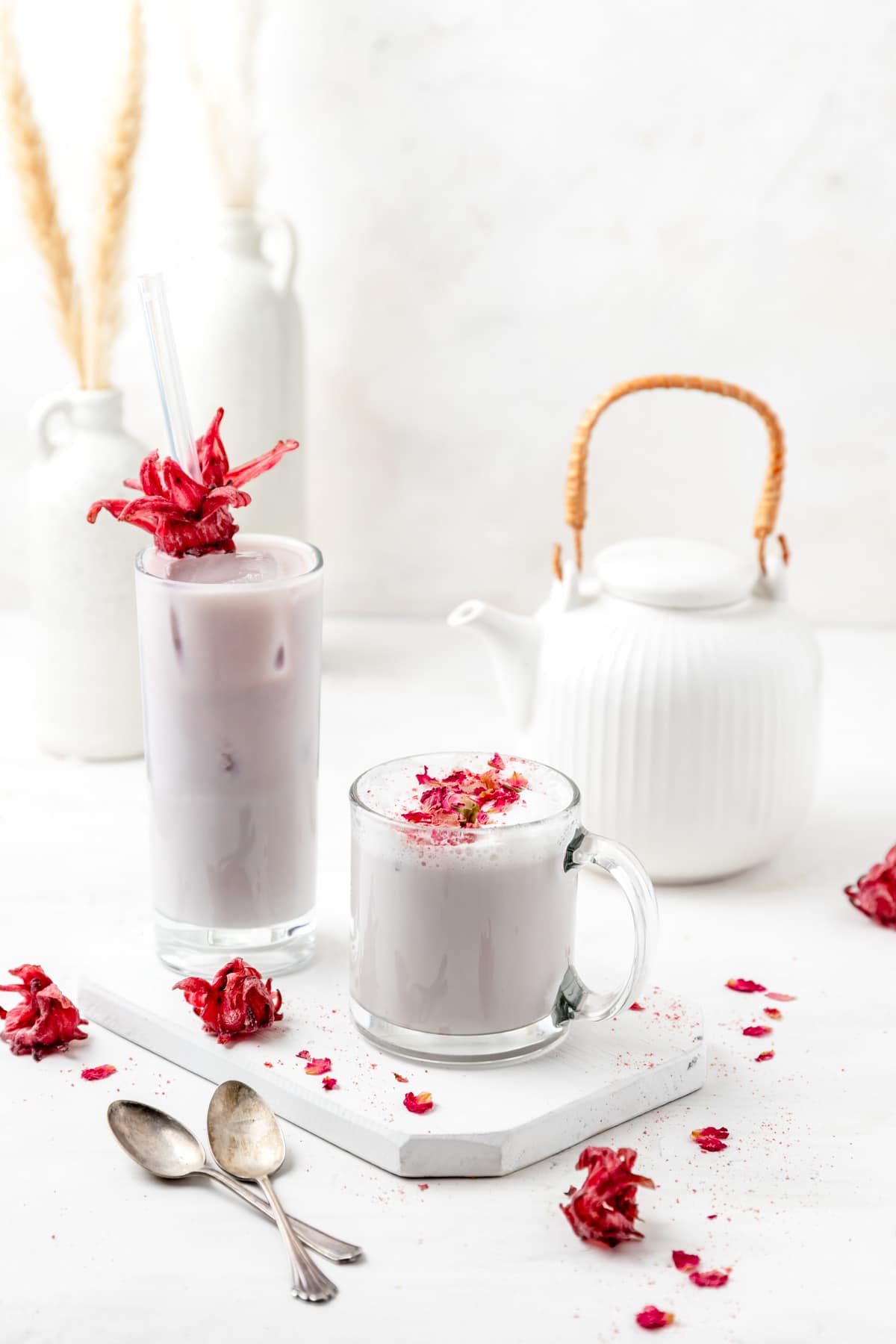 hot and iced hibiscus rose latte