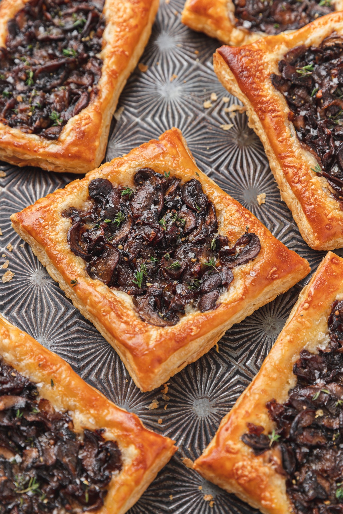 puff pastry tarts with caramelized mushrooms and onions