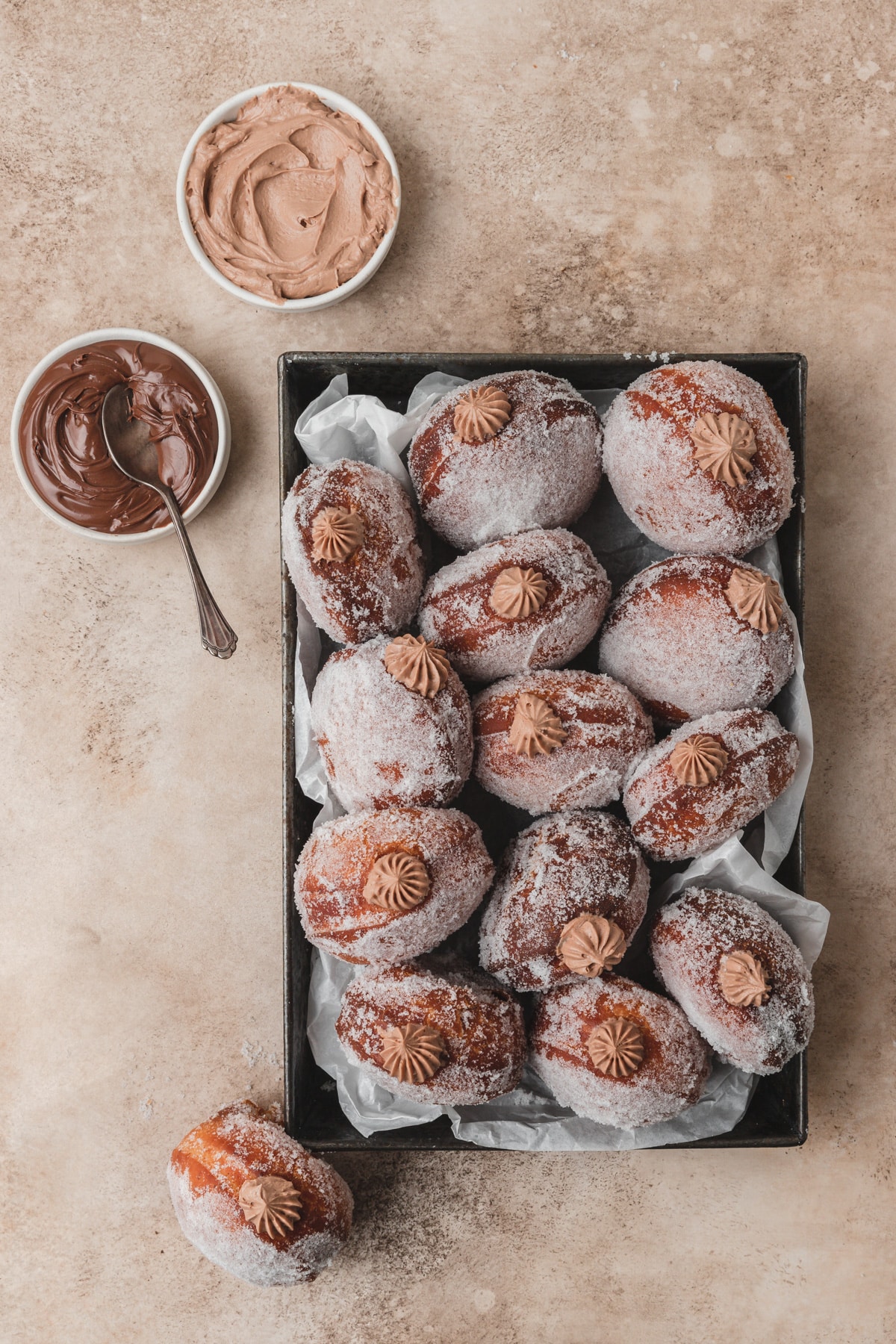 deep fried donuts filled with nutella buttercream.