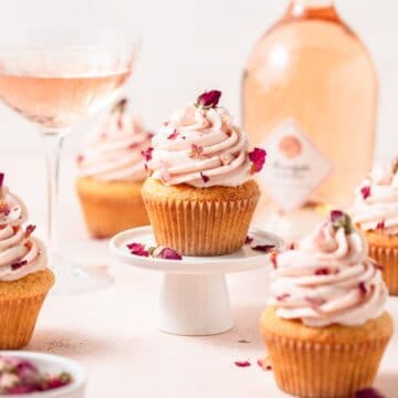 close up shot of rosé cupcakes