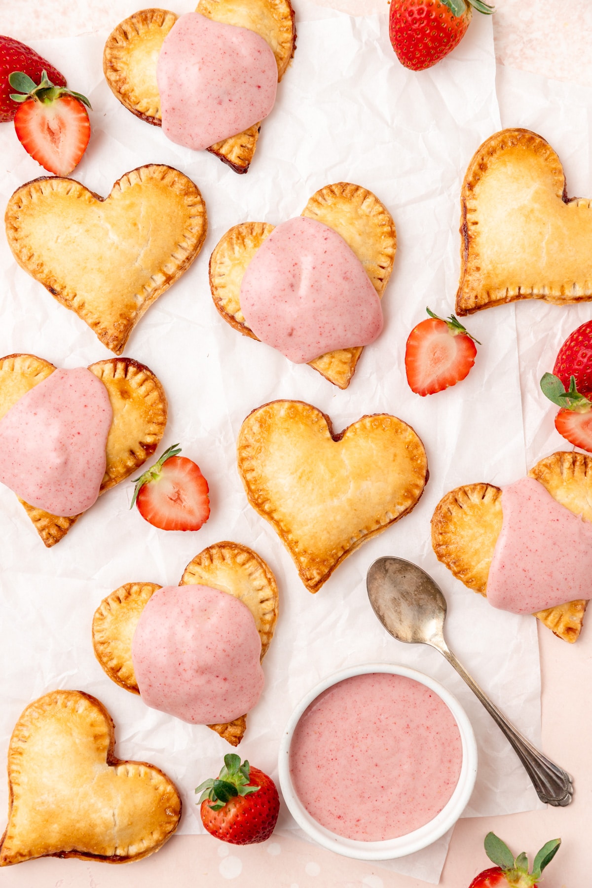 heart shaped strawberry hand pies with strawberry glaze