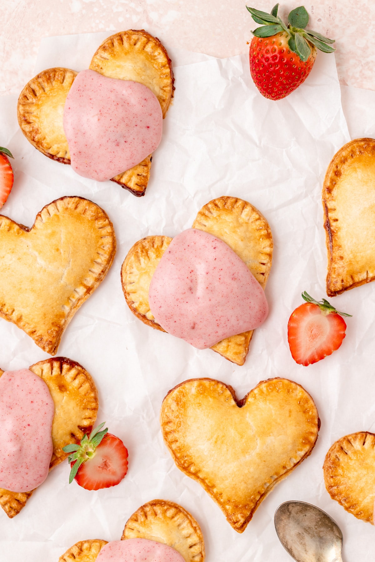 pink heart hand pies with strawberries.