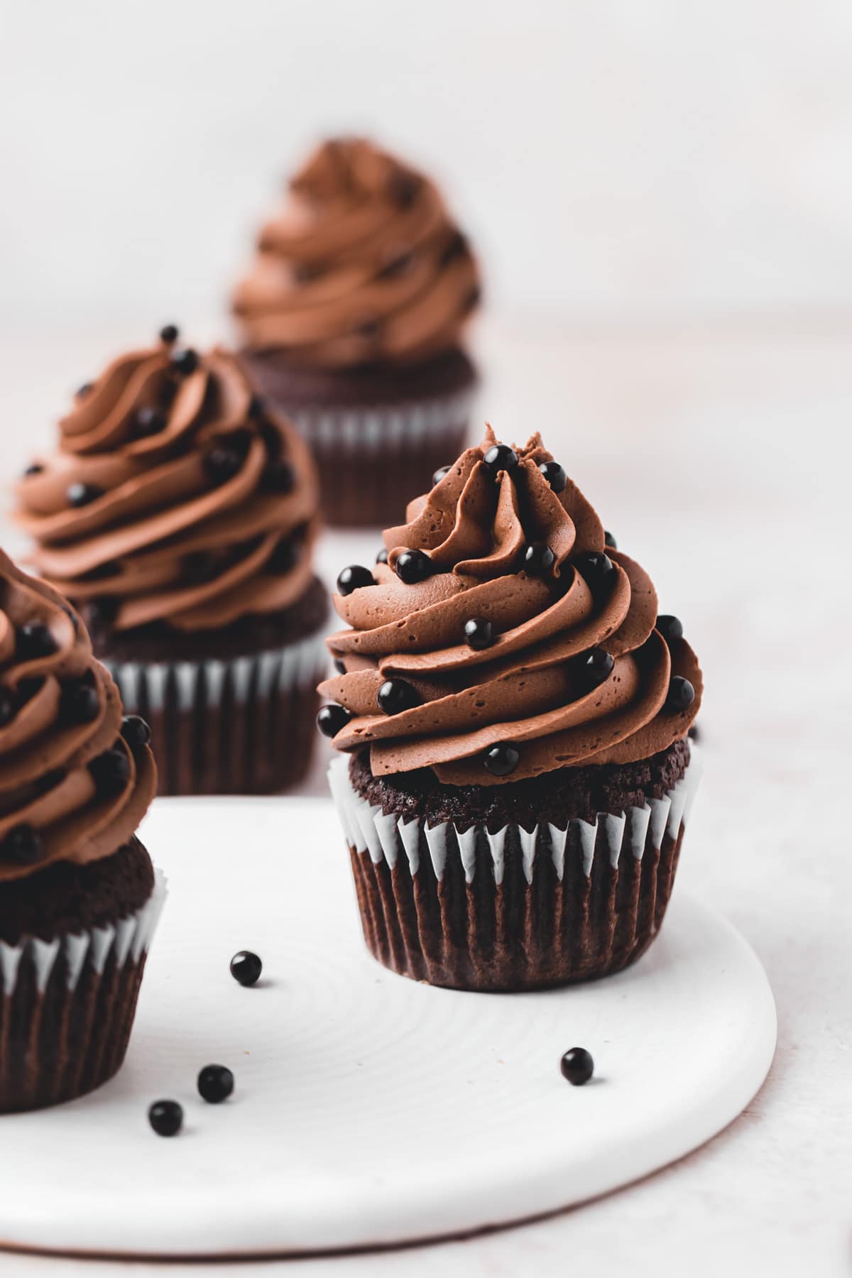 dark chocolate fudge cupcakes with chocolate frosting.