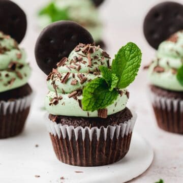 close up shot of mint chocolate cupcakes.