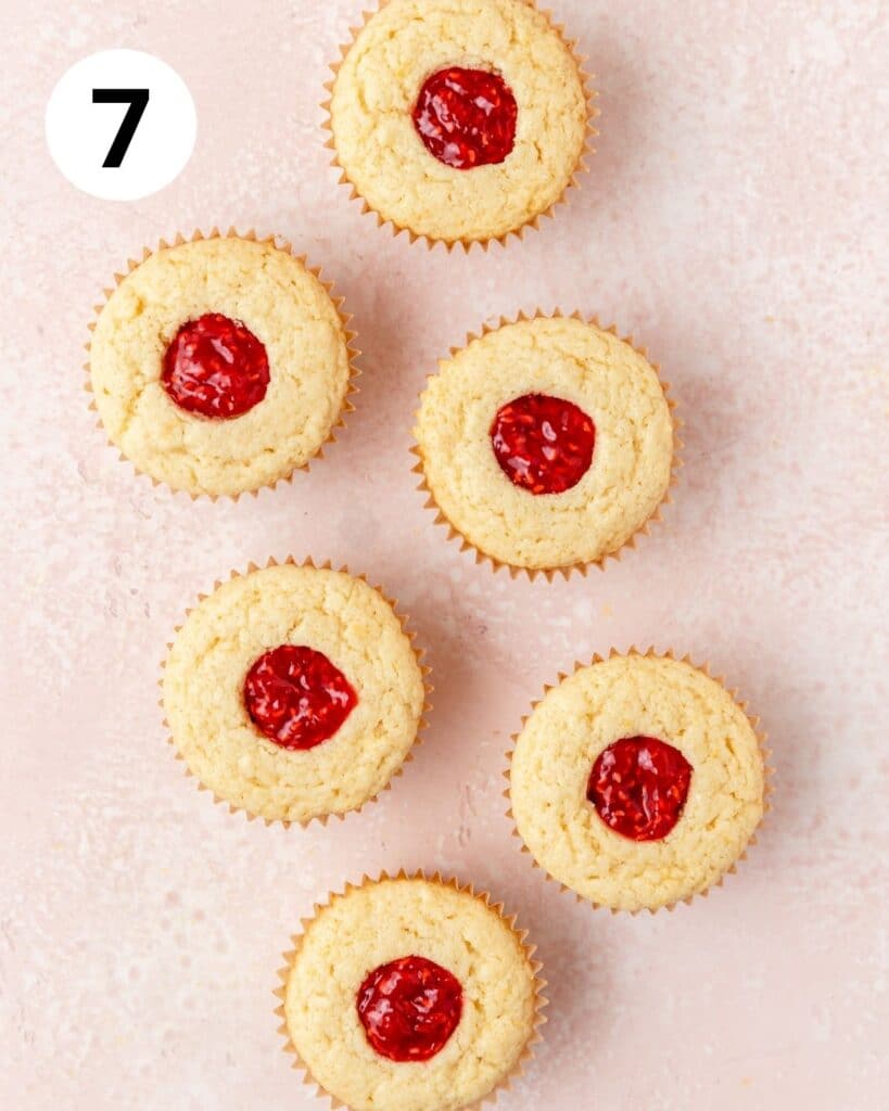 lemon cupcakes filled with raspberry jam.