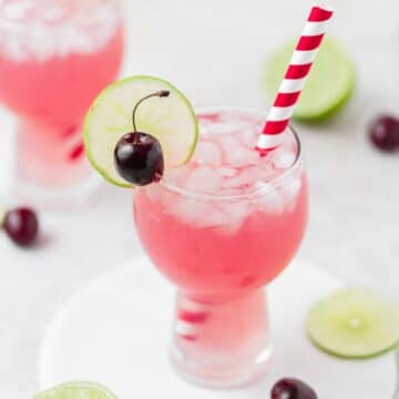 close up shot of boozy cherry limemade.