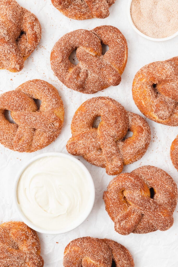 Cinnamon Sugar Soft Pretzels with Cream Cheese Frosting Dip Recipe
