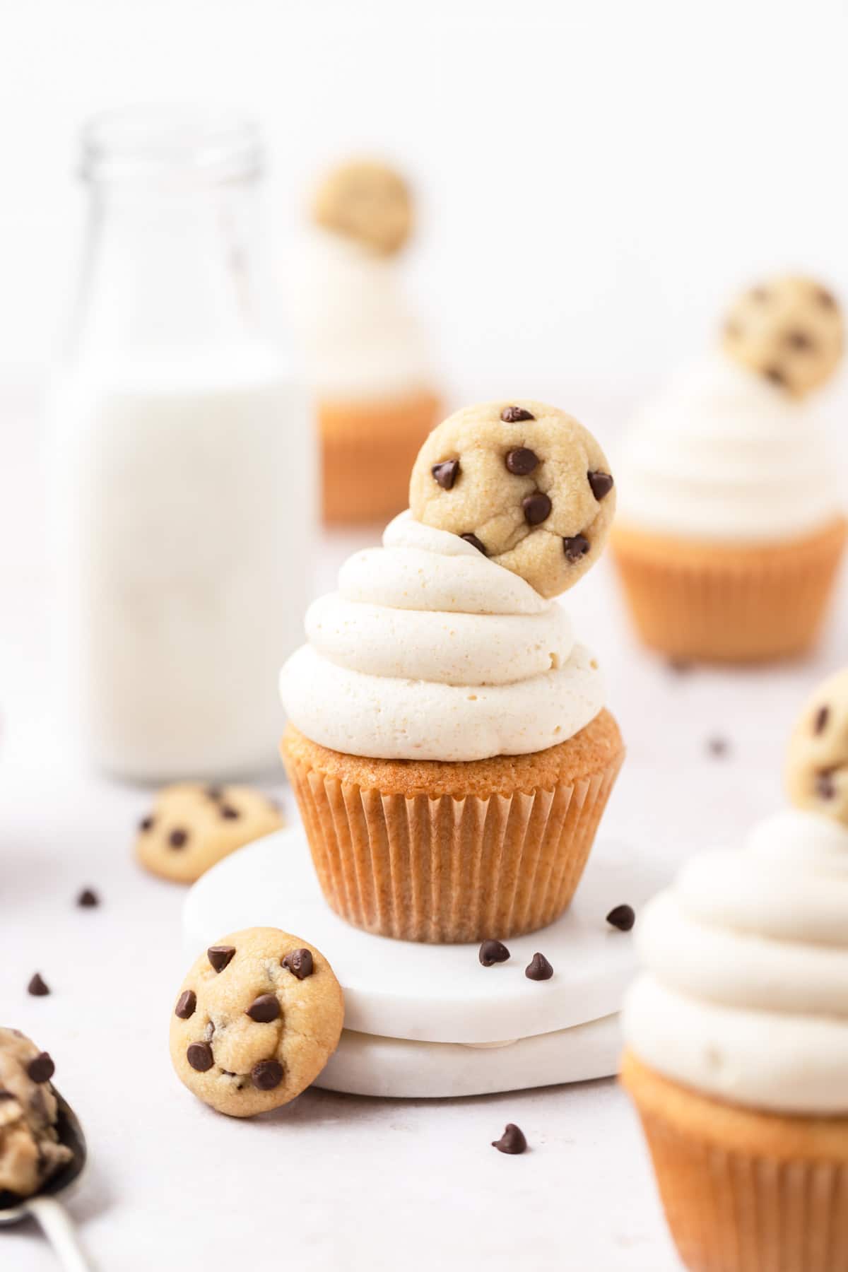 brown butter cookie dough cupcakes filled with edible cookie dough.