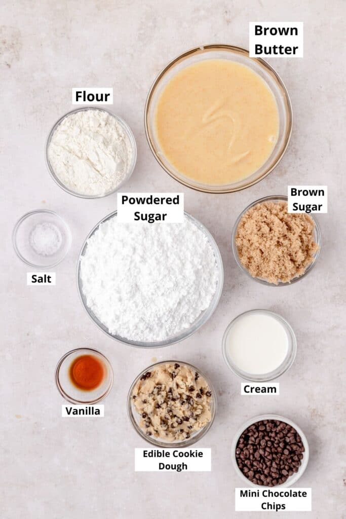 ingredients for cookie dough frosting.