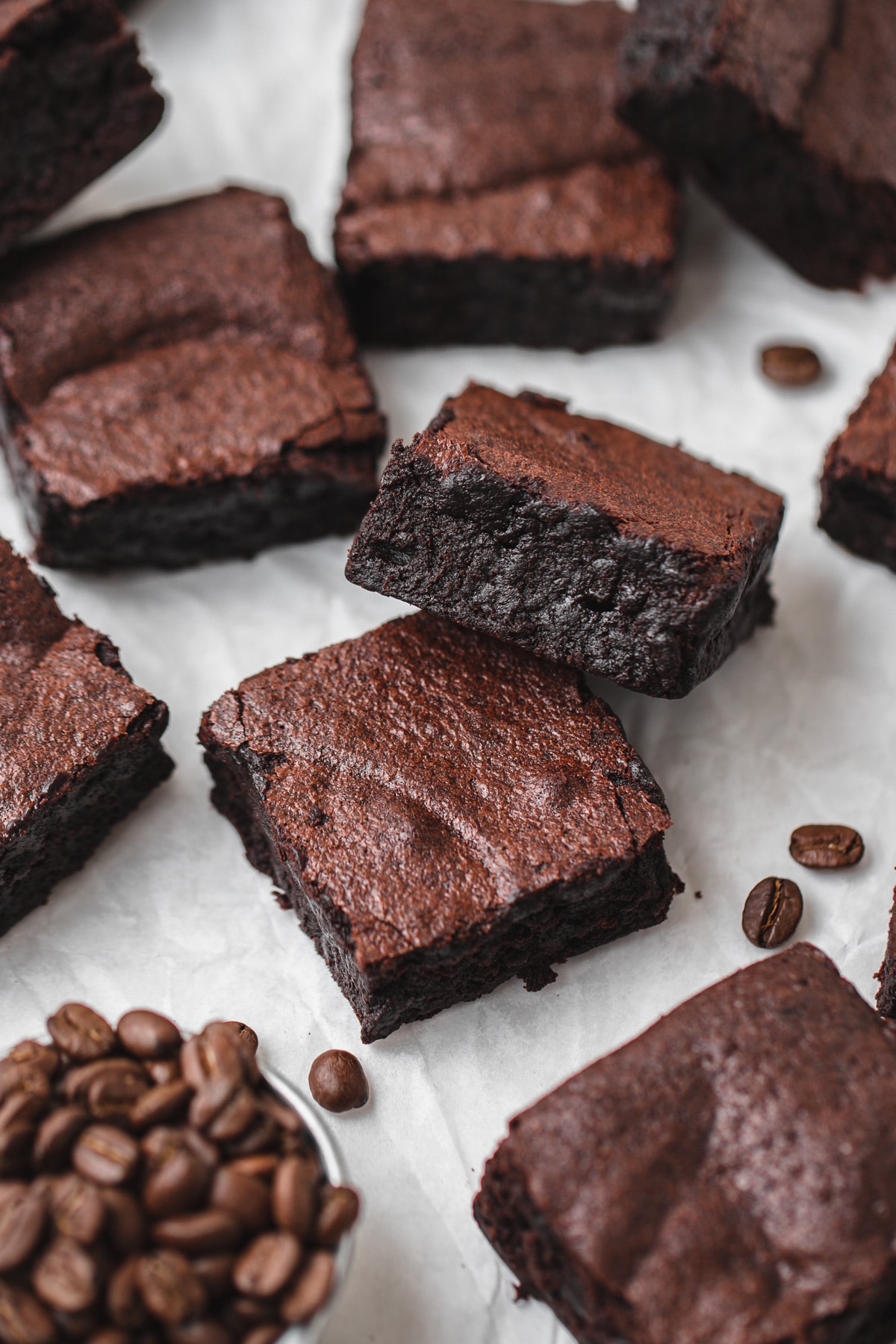 super fudgy espresso brownies with coffee beans.