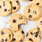 close up of chocolate chip cookies with no brown sugar.