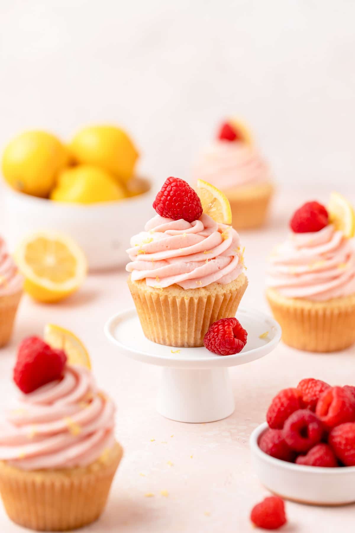 raspberry lemon cupcakes with mascarpone frosting.