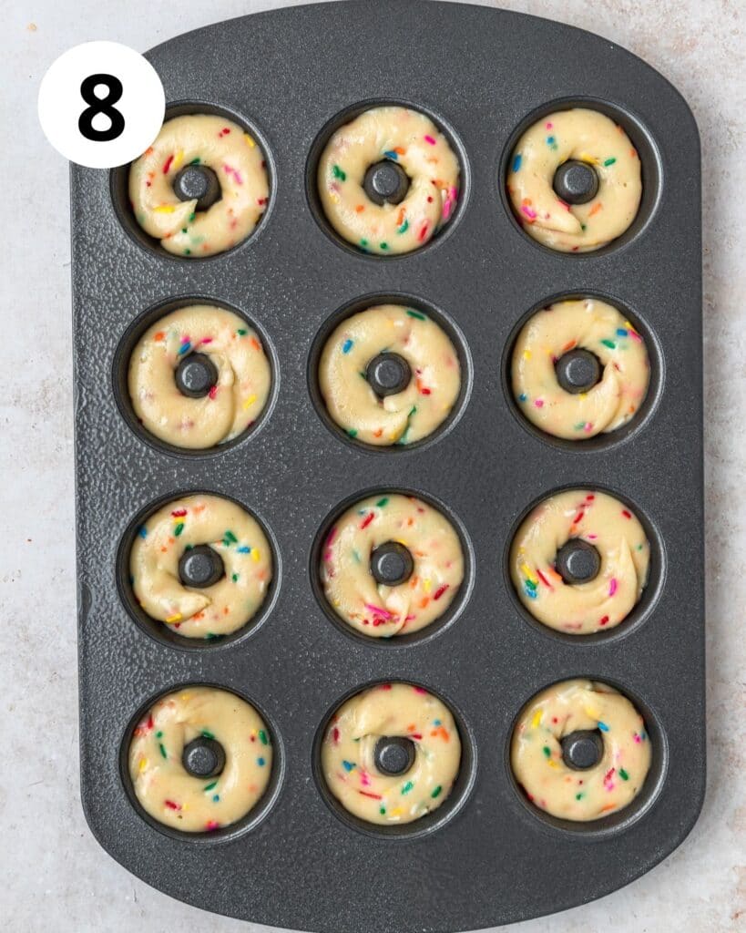 mini tray of funfetti donuts before baking.