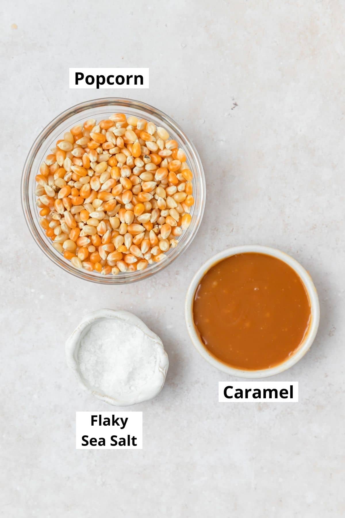labeled shot of ingredients for caramel popcorn.