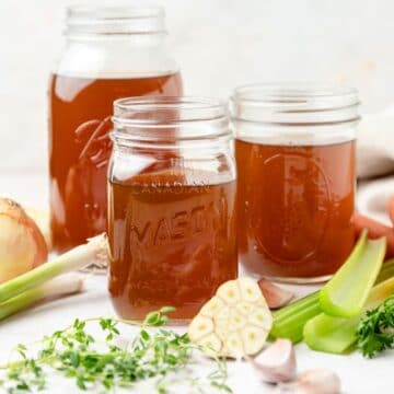 close up shot of homemade vegetable stock.