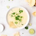 close up of crockpot white queso dip.