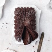 close up shot of chocolate loaf cake.