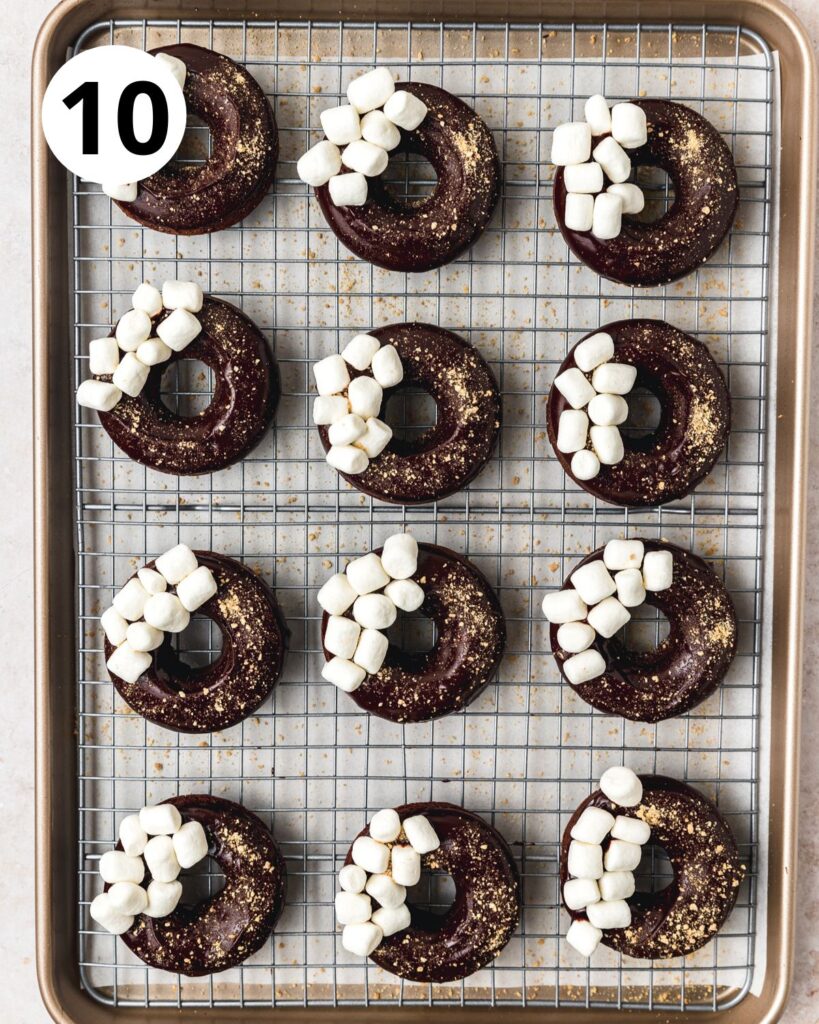 s'mores donuts topped with mini marshmallows.