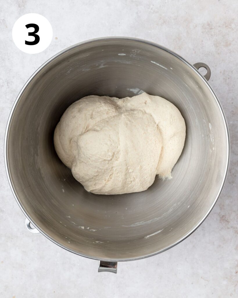 sourdough pizza dough after being mixed together.