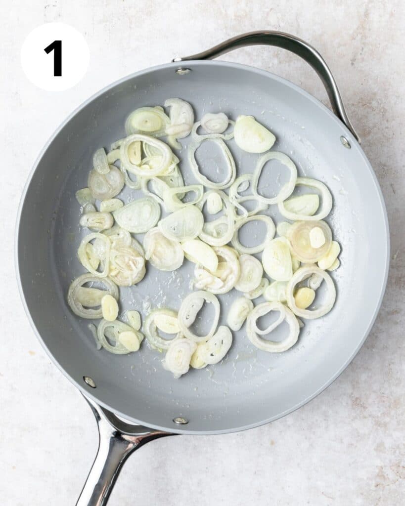 toasting shallots and garlic in big pan.