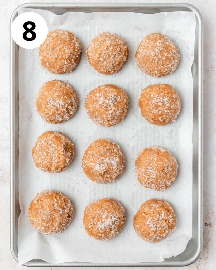 cookie butter cookie dough balls rolled in sparkling sugar.