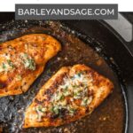 cast iron skillet chicken breasts with garlic butter pin.