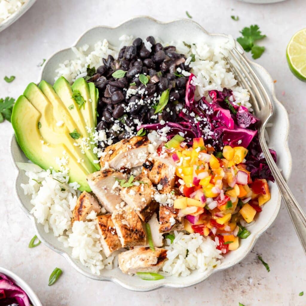 Grilled Chicken Burrito Bowls with Cilantro Lime Rice