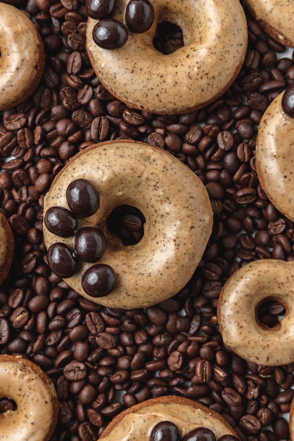 coffee donuts with chocolate espresso beans.