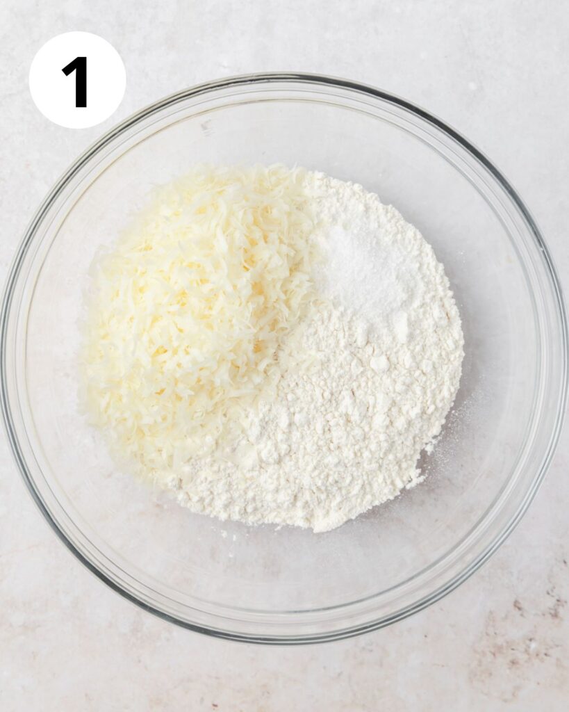flour and parmesan cheese in bowl.