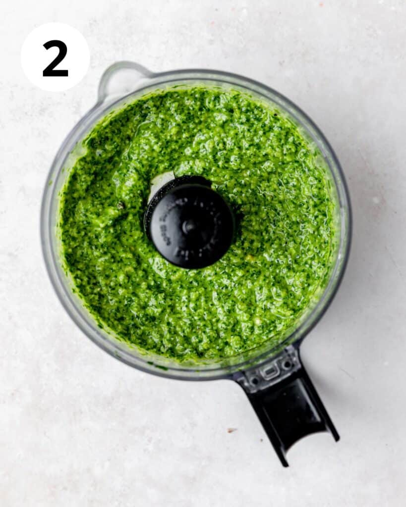 blended spinach pesto in food processor. 