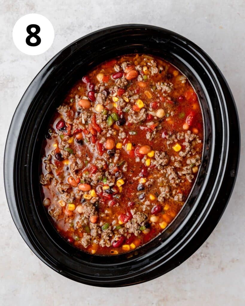 beef chili in slow cooker.