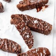 close up shot of double chocolate biscotti.
