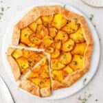 close up of golden beet and goat cheese galette.