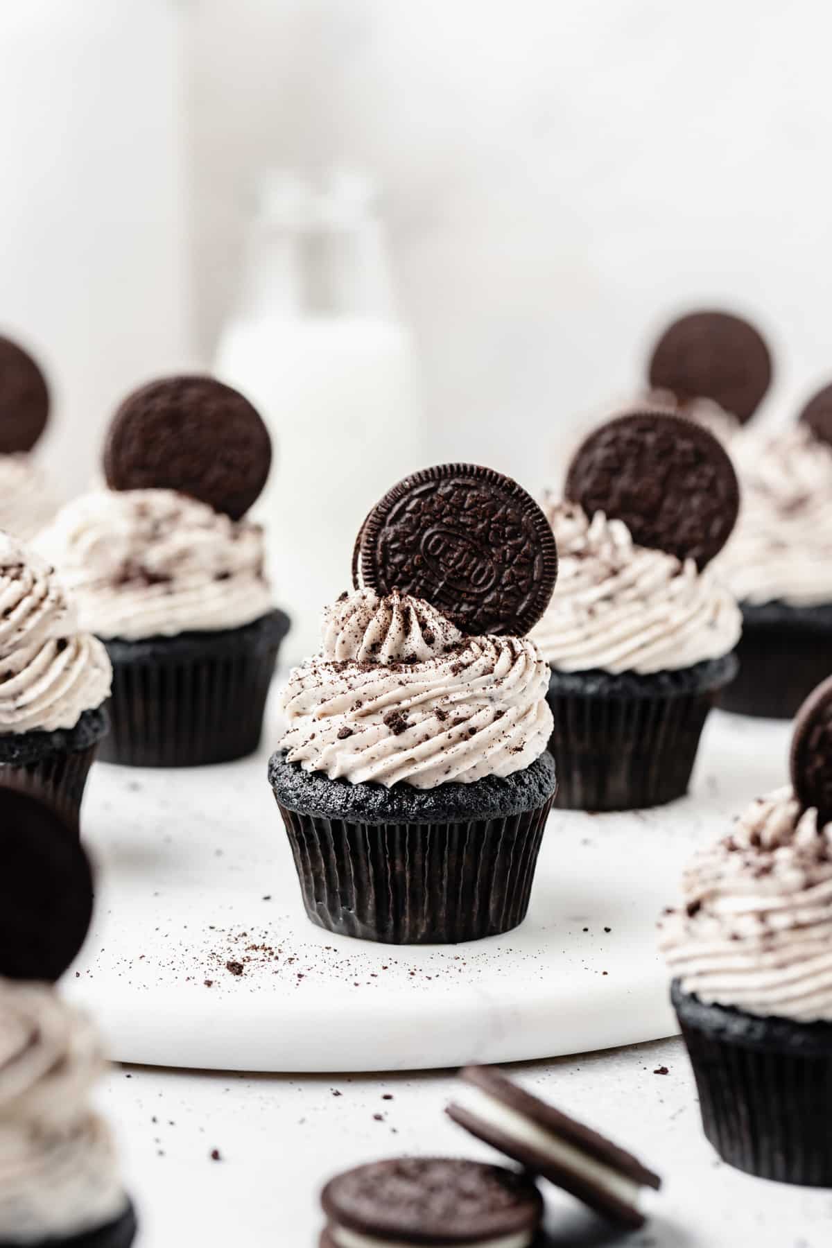 cookies and cream cupcakes with white chocolate ganache.