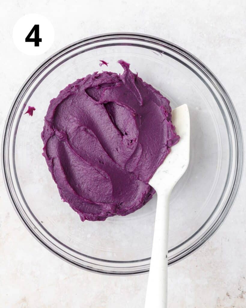purple sweet potato puree in bowl.