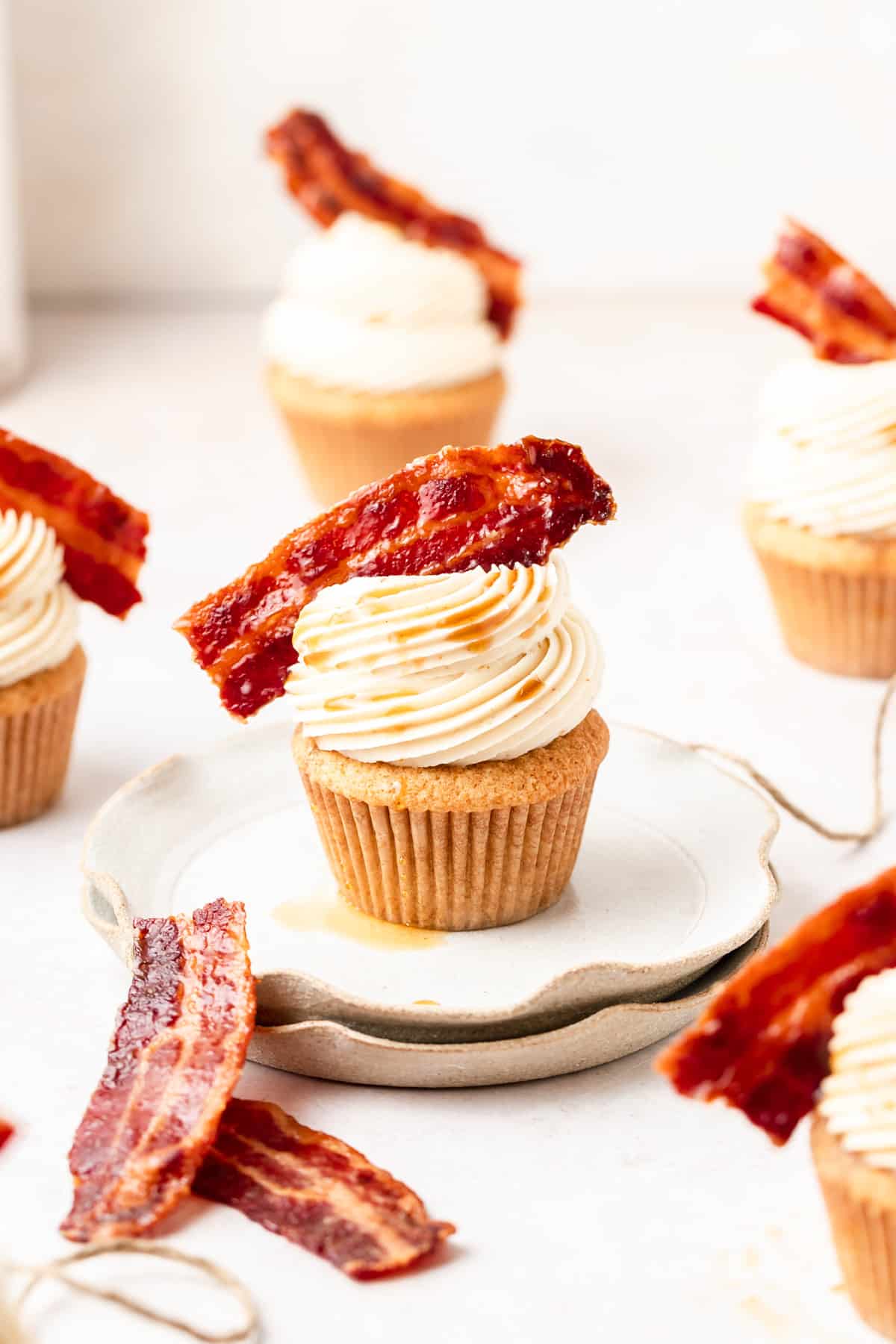 maple bourbon cupcakes topped with candied bacon.