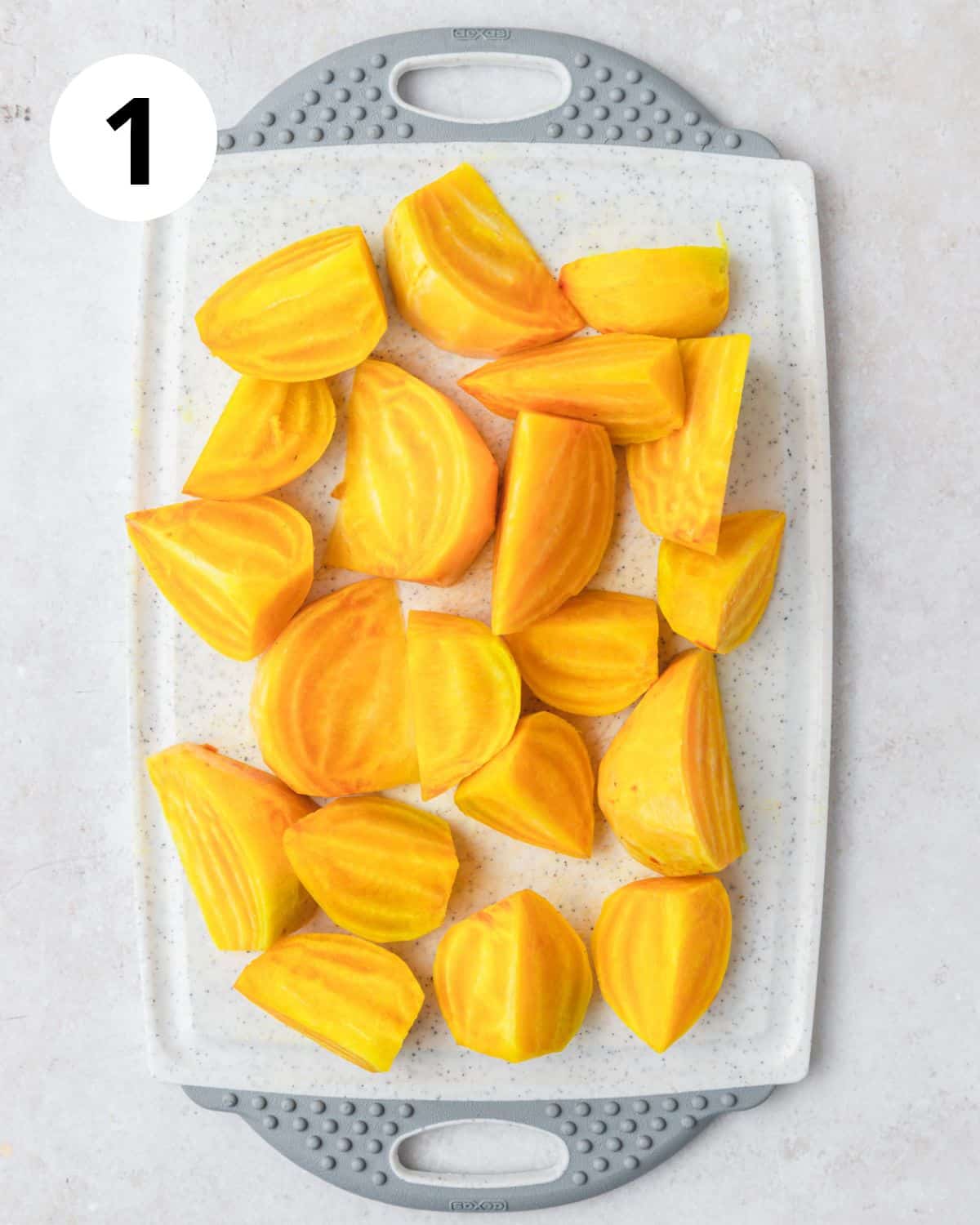 peeled and sliced golden beets.