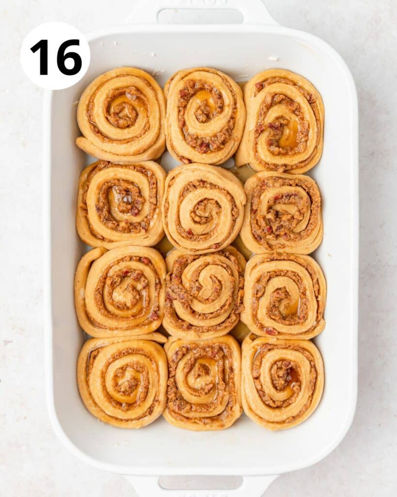 pumpkin spice cinnamon rolls after second rise before baking.