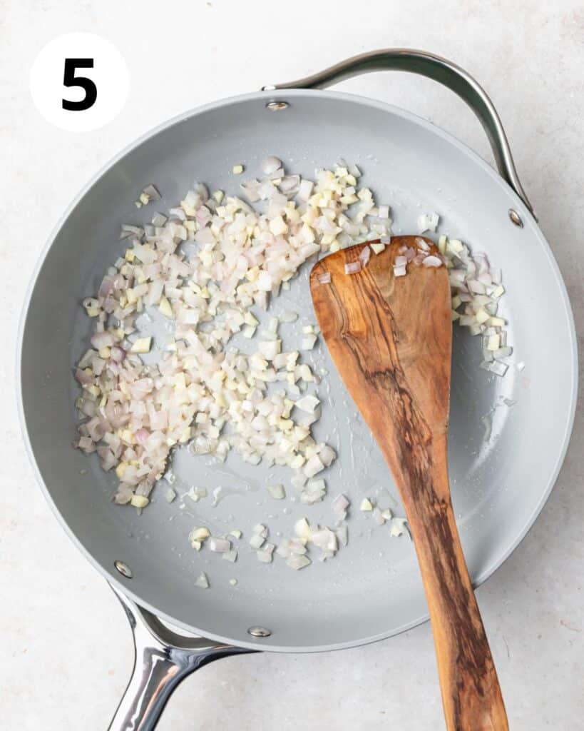 sautéing shallot and garlic in pan. 