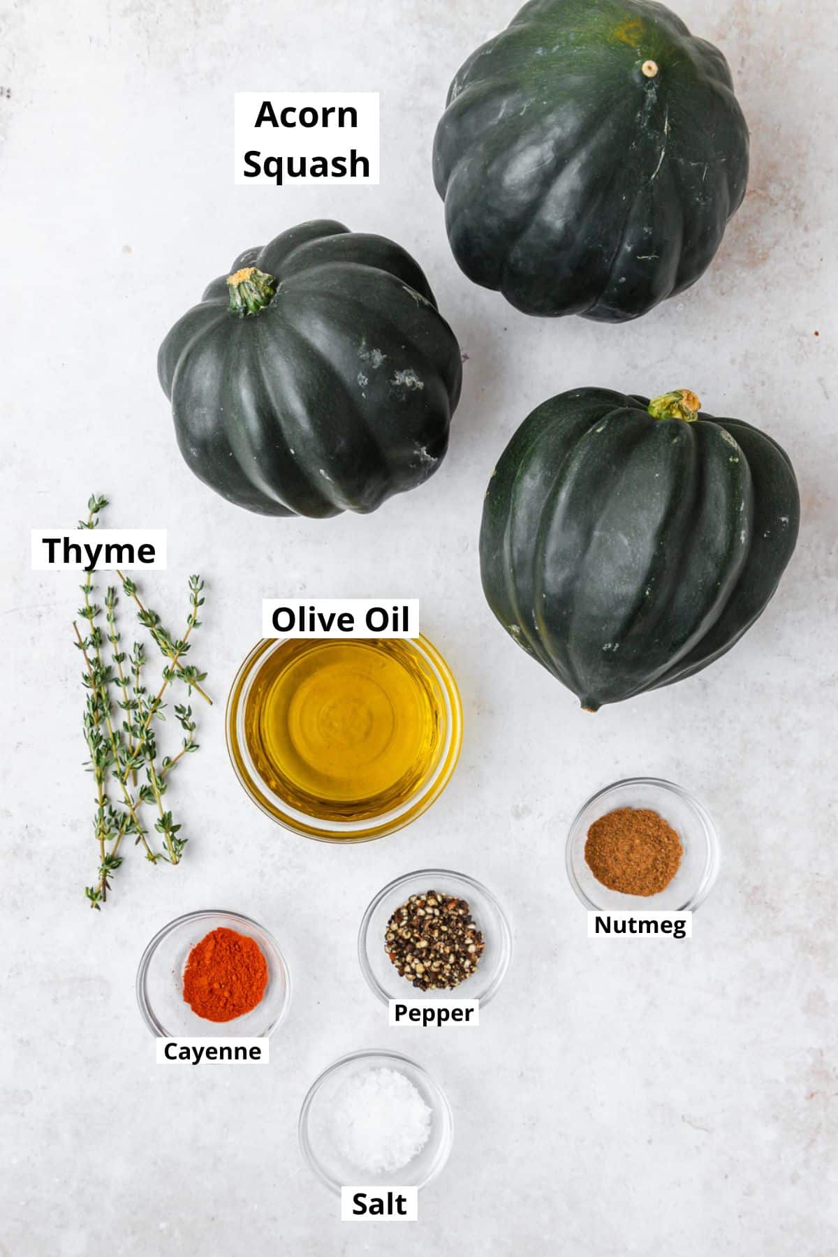 labeled ingredients for roasted acorn squash.